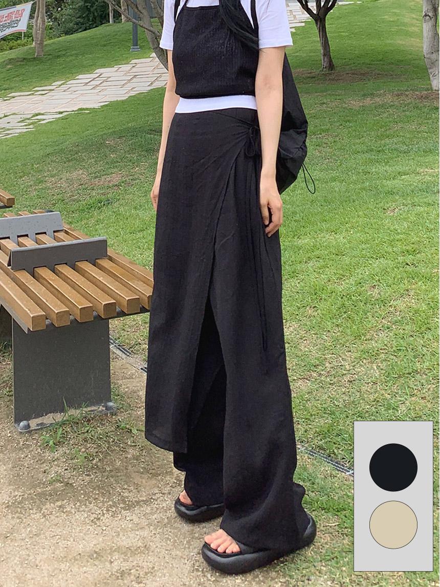 레이어드 주름 랩 치마바지 2color