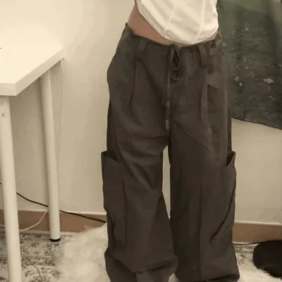 y2k 로우 허리끈 밴딩 카고 팬츠 ( 2color )