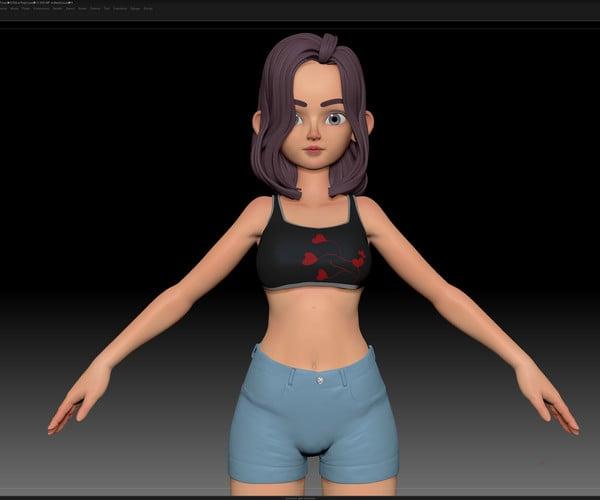 ArtStation - ZBrush Stylized Character Girl Base Mesh with 2 Hair Styles - Amy Girl Style 3 | Resources
