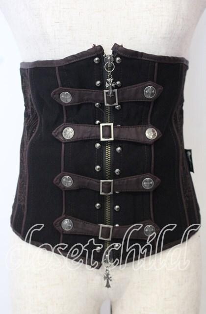 Ozz Croce / レースアップ刺繍入りコルセット  ブラック×ブラウン O-25-10-10-048-OO-TO-IG-OS