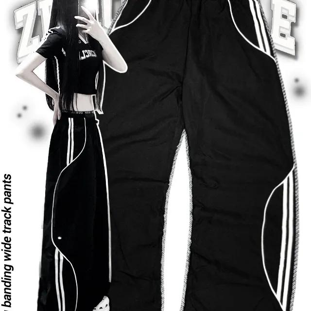 스트링 밴딩 와이드 트랙 팬츠