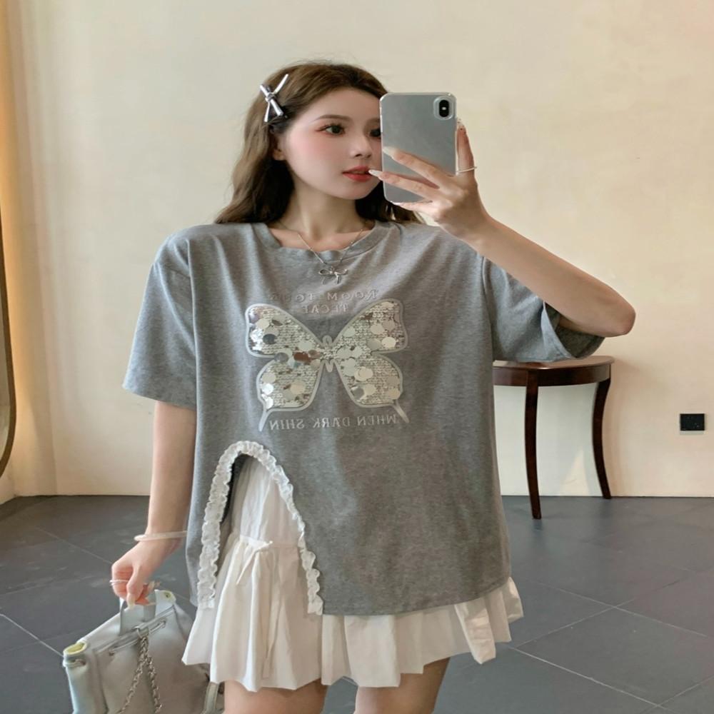 오델라 스팽글 티셔츠 반팔티