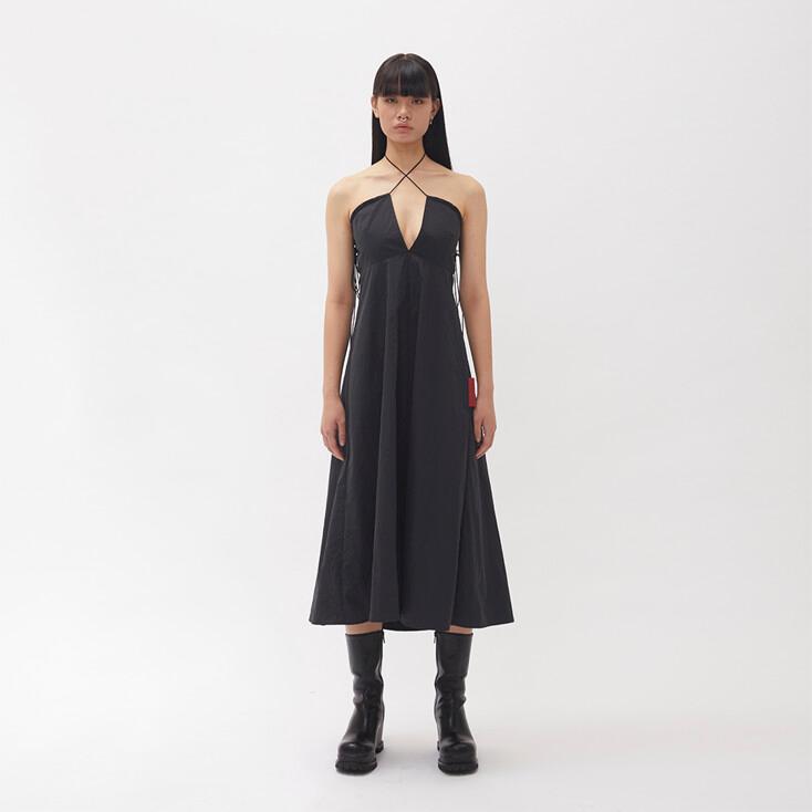 STRING KNOT MIDI DRESS - BLACK