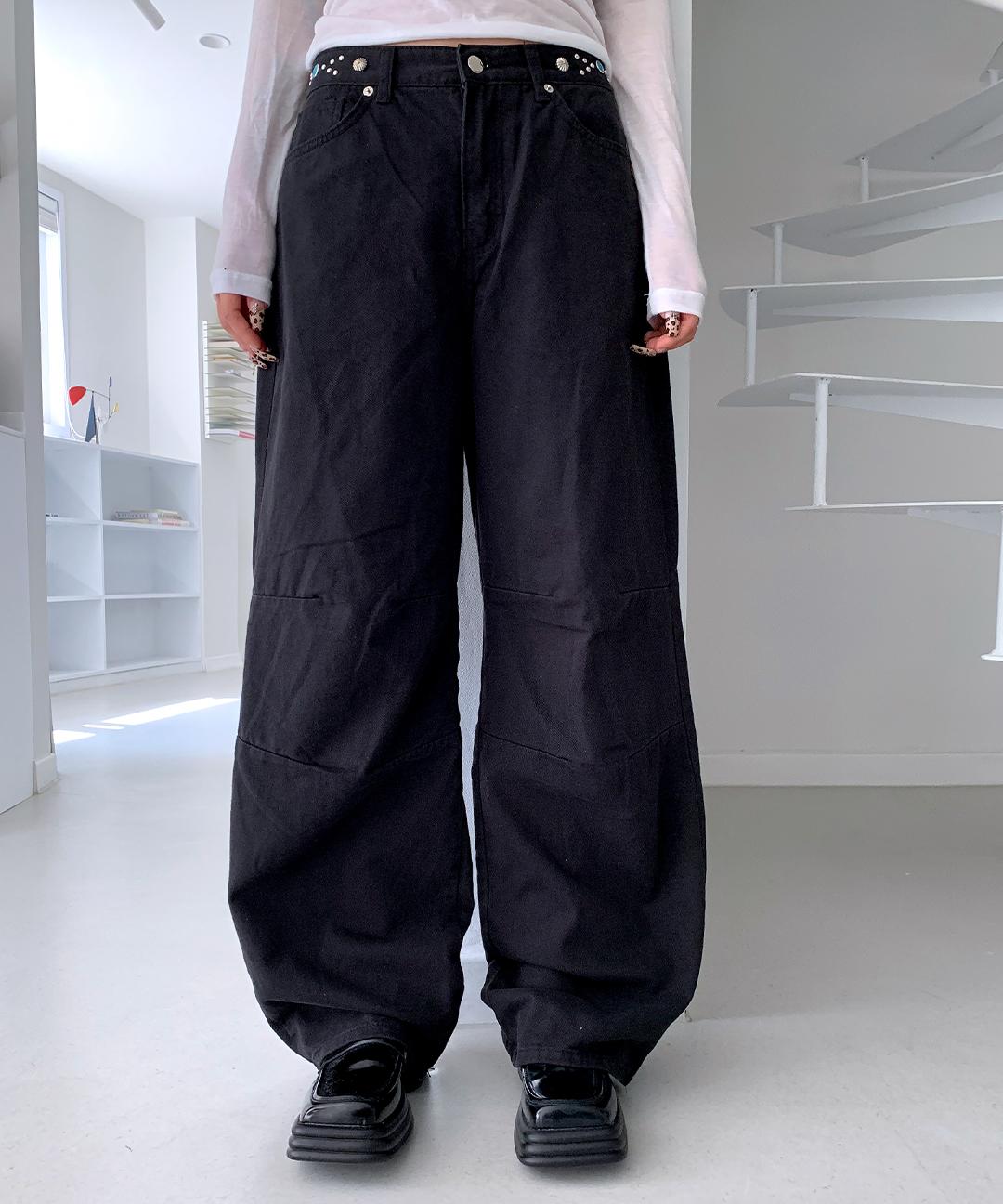 리스훅 [OOTJ/주문폭주!💥]하든 보헤미안 스터드 와이드 핀턱 팬츠 우트진 우트 유니크 찡