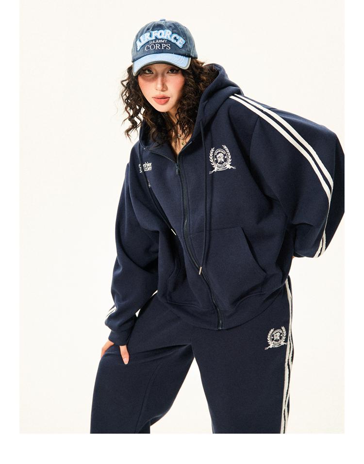Track Stripe Sporty Hoodie Jacket & Sweat Pants Set
