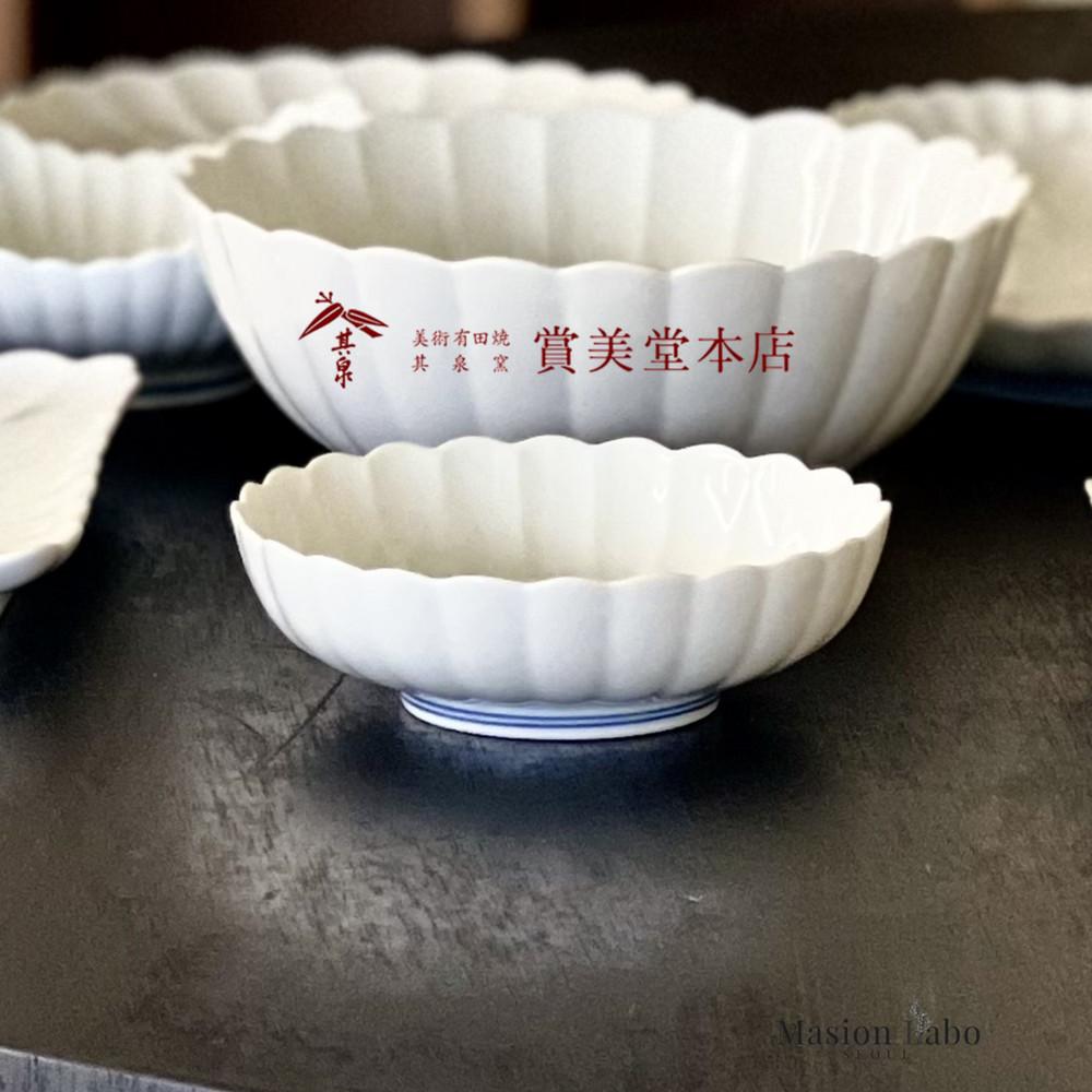 [ 일본 쇼비도혼텐 ] 하쿠지 키쿠와리 백자 도자기 원형볼 13.5cm / 밥공기 국그릇