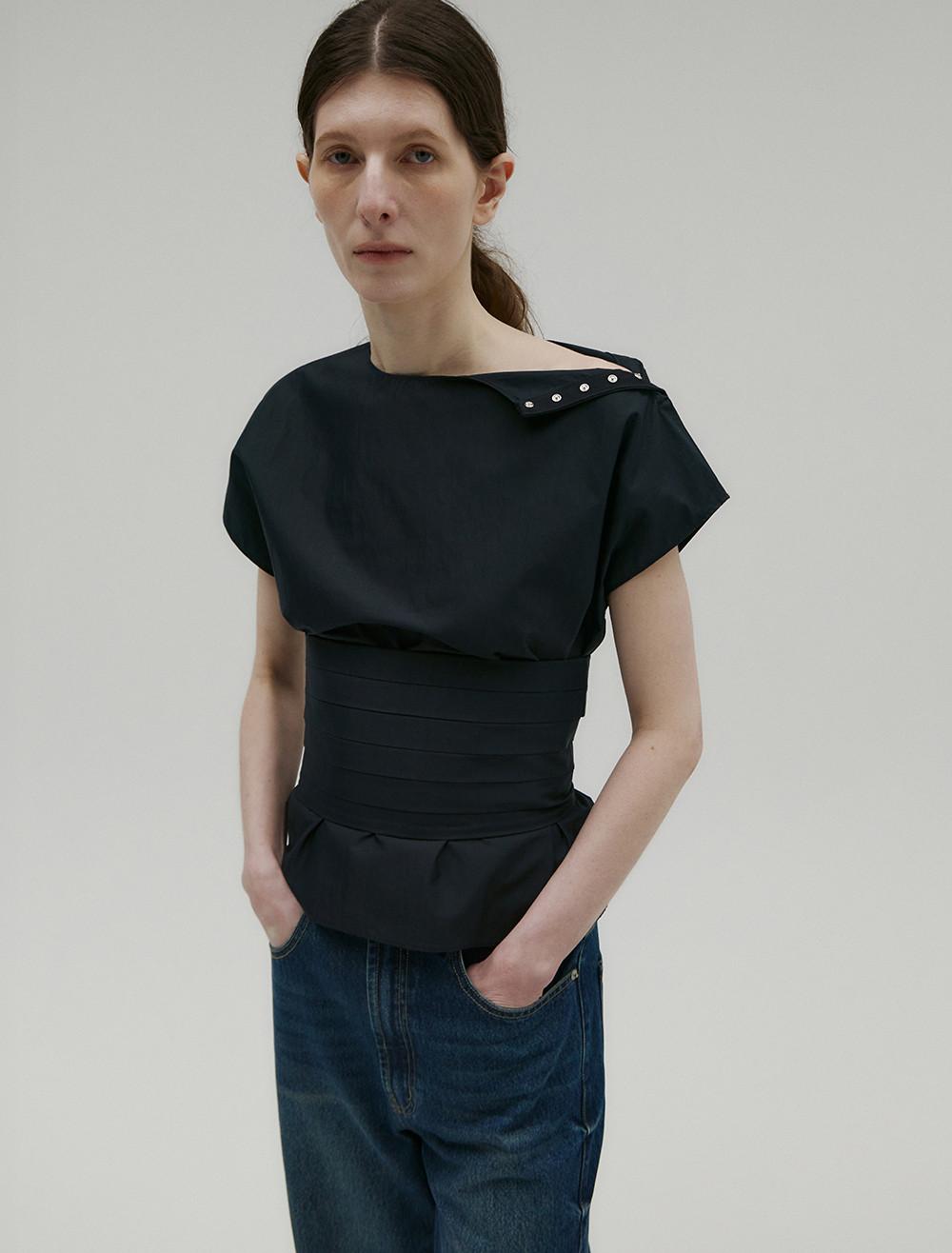 [6th REORDER] [SET] SNAP BLOUSE & PINTUCK BUSTIER SET UP [NAVY]