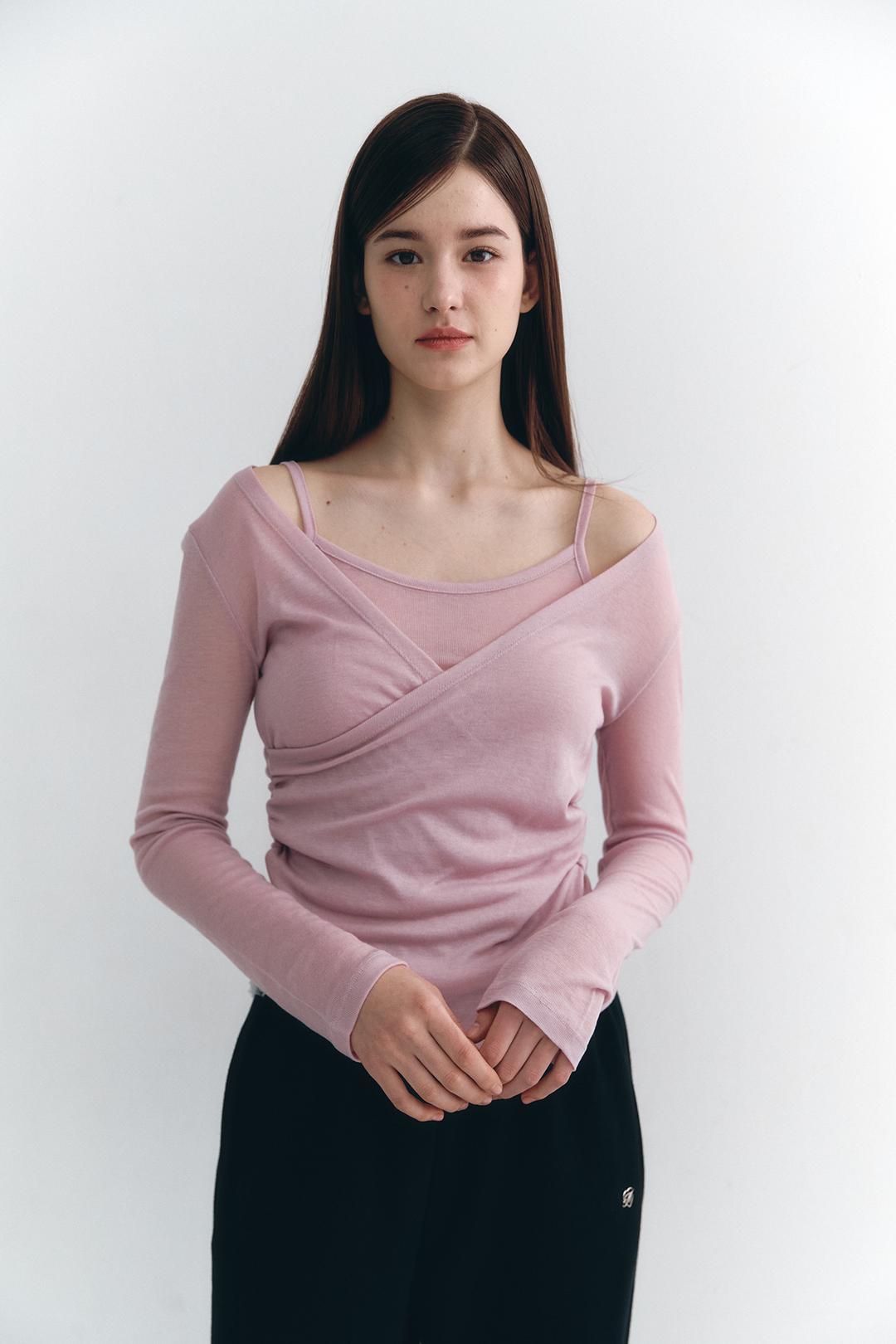 Wrap Shirring Long Sleeve Set Purple