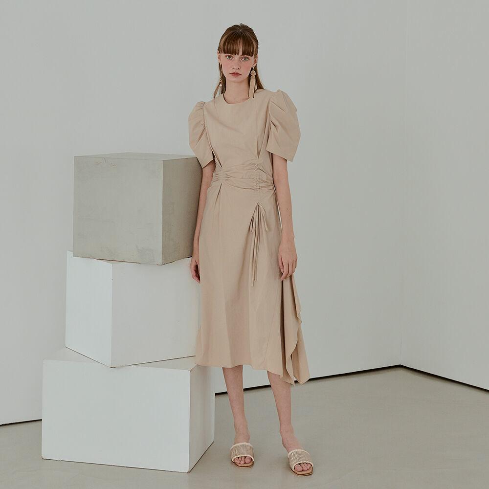 Pintuck String Dress, Beige