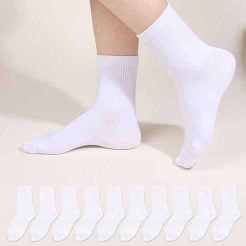 두발로 여성용 프리미엄 데일리 밴딩 중목 양말 10켤레, 화이트, 220~250mm