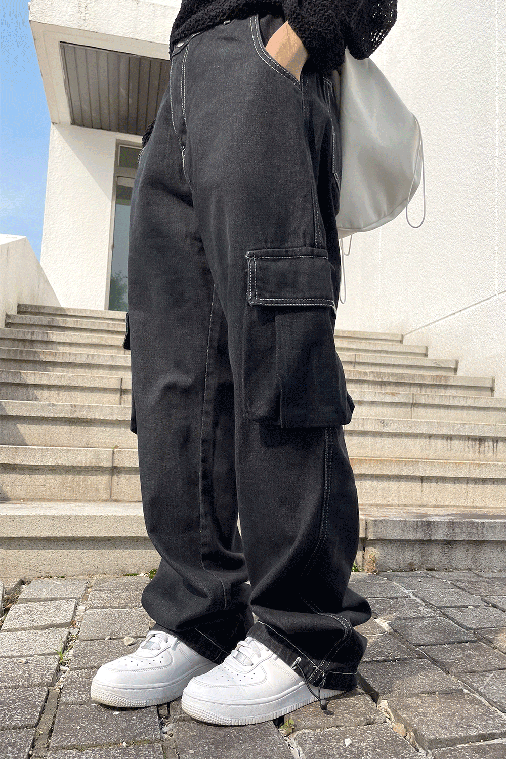 string denim cargo pants (2colors)