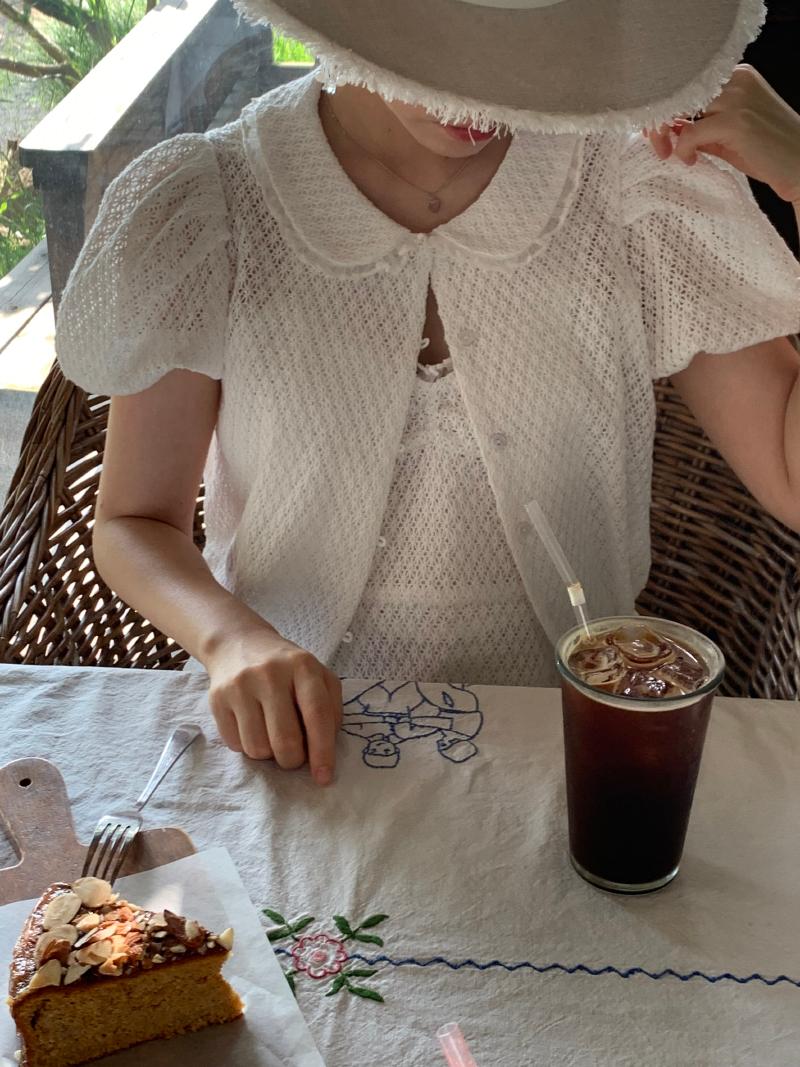 sunny lace collar puff blouse (set)