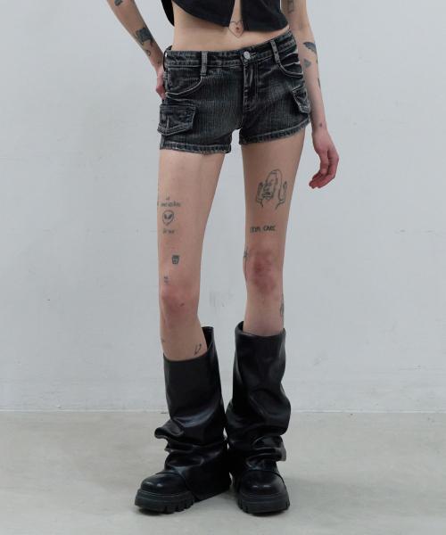 VINTAGE WASHING DENIM SHORTS [BLACK]