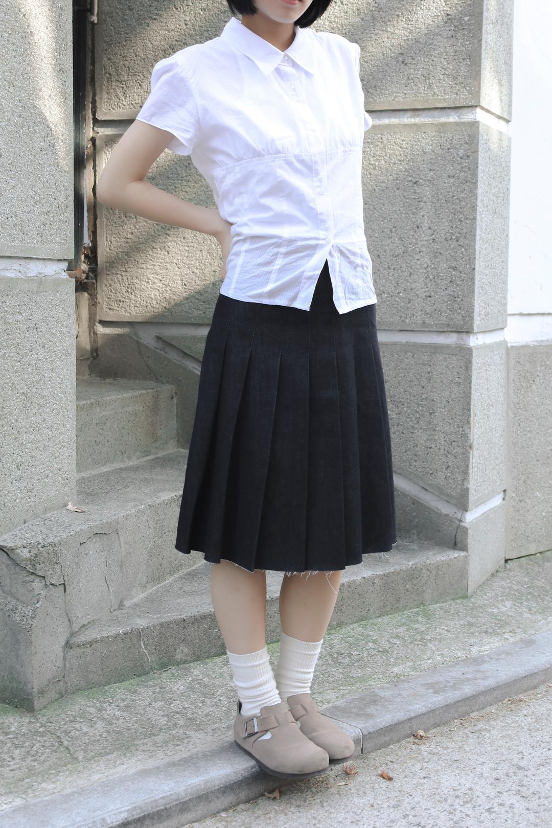 denim pleats midi skirts