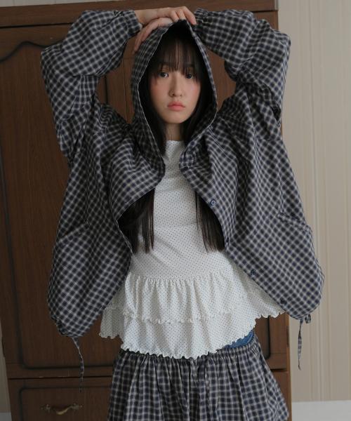 Check hoodie shirt_navy