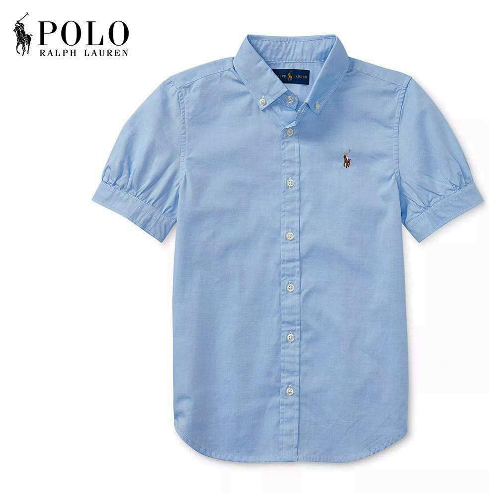 폴로 랄프로렌 여성 빅걸즈 어깨 셔링 슬리브 옥스포드 반팔 셔츠