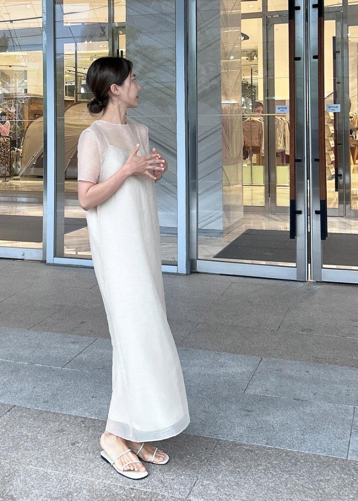 [자체제작] 슬립세트 오간자 반팔OPS - [베이지 블랙]