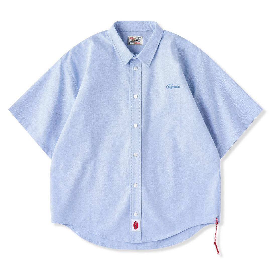 Cleanfit 빨간 매듭 자수 옥스포드 반팔 셔츠