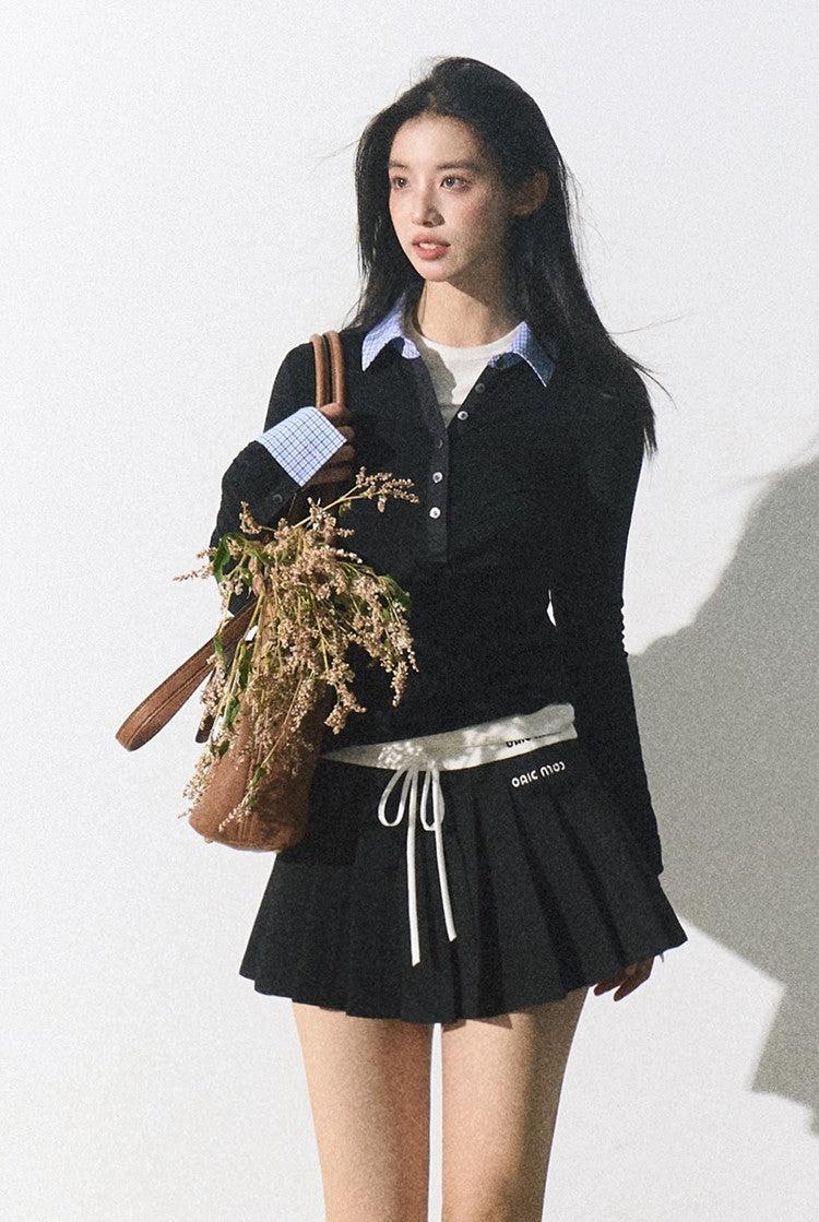 Drawstring Pleated Tennis Skirt