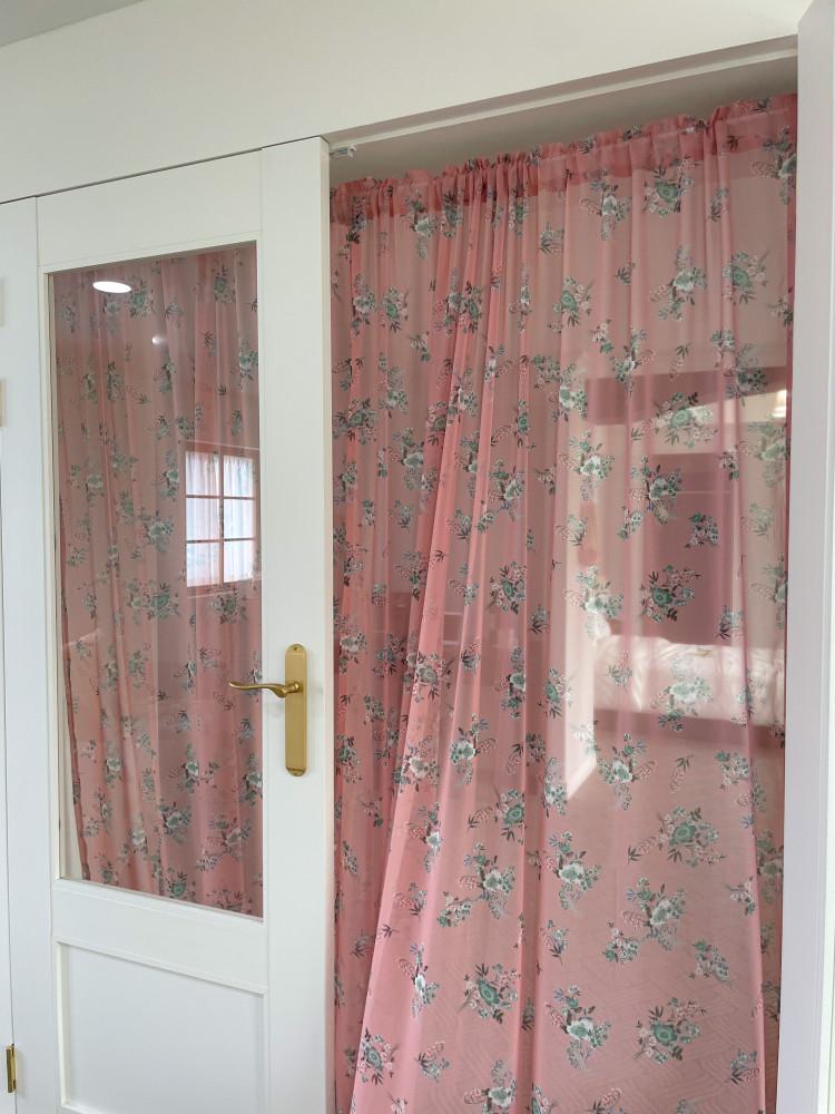 peach pink floral curtain 쉬폰 빈티지 커튼 꽃무늬 플라워 레트로