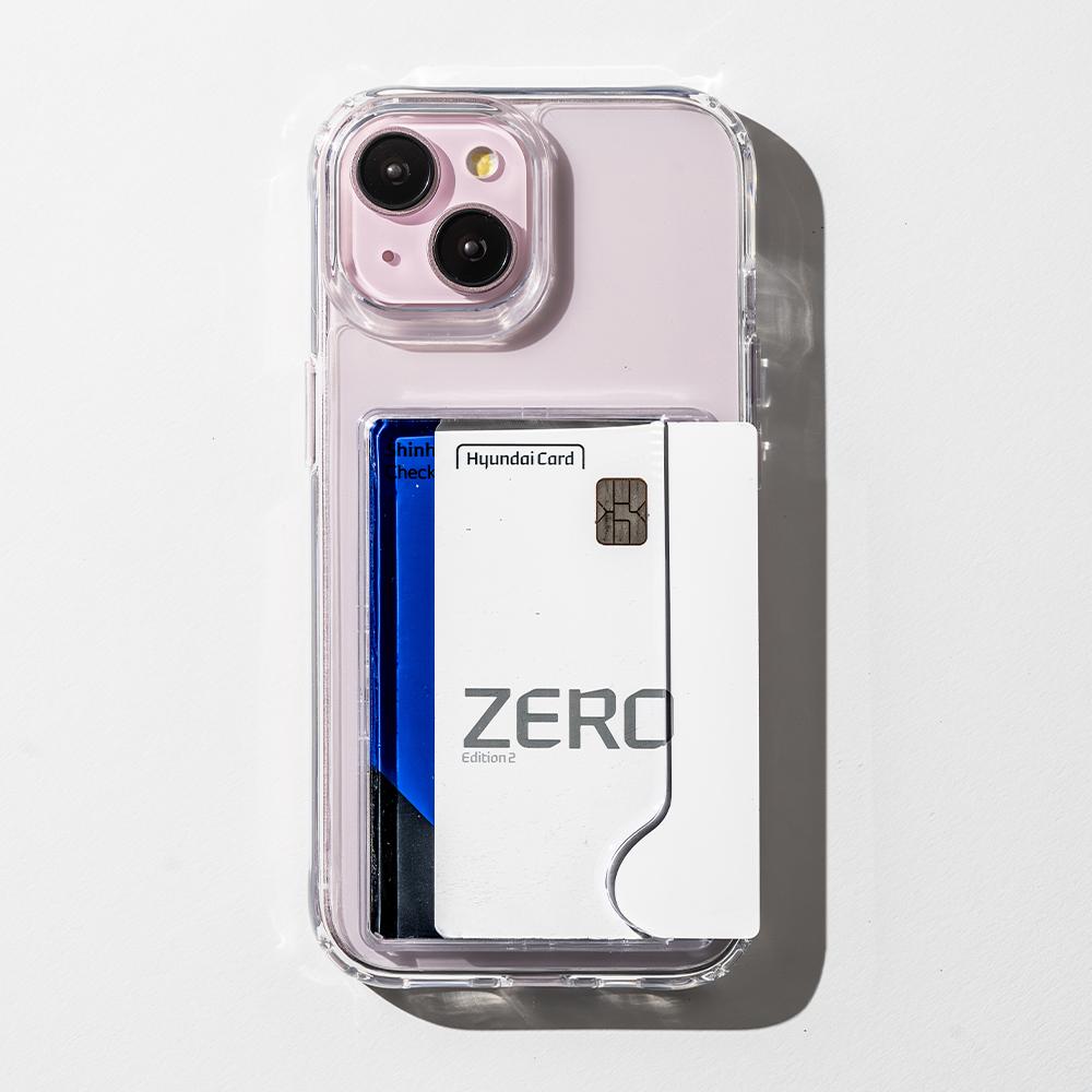 카드2장 아이폰/갤럭시 전기종 프레임 더블카드수납 투명 젤하드케이스