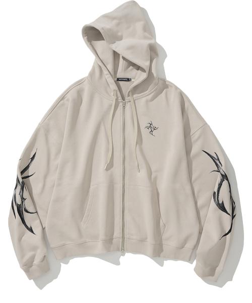 Dagger Tribal Logo Hood Zip Up - Ivory