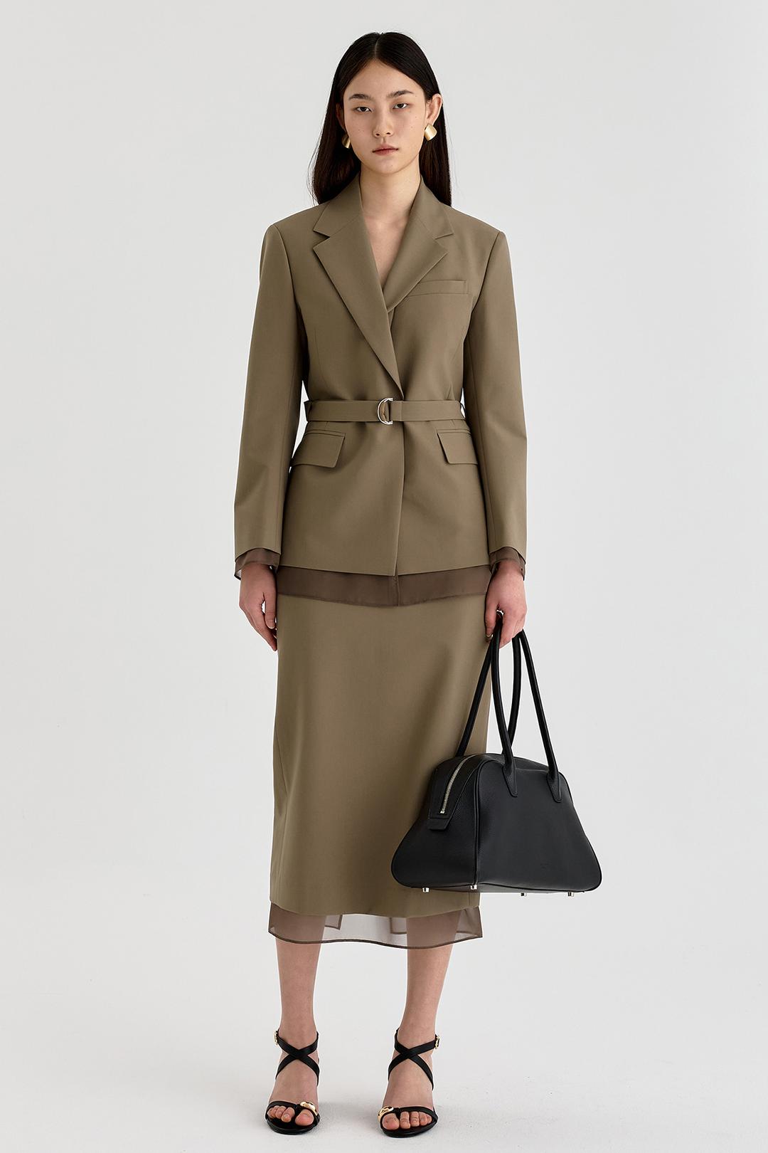 시폰 패널 블레이저 - 카키