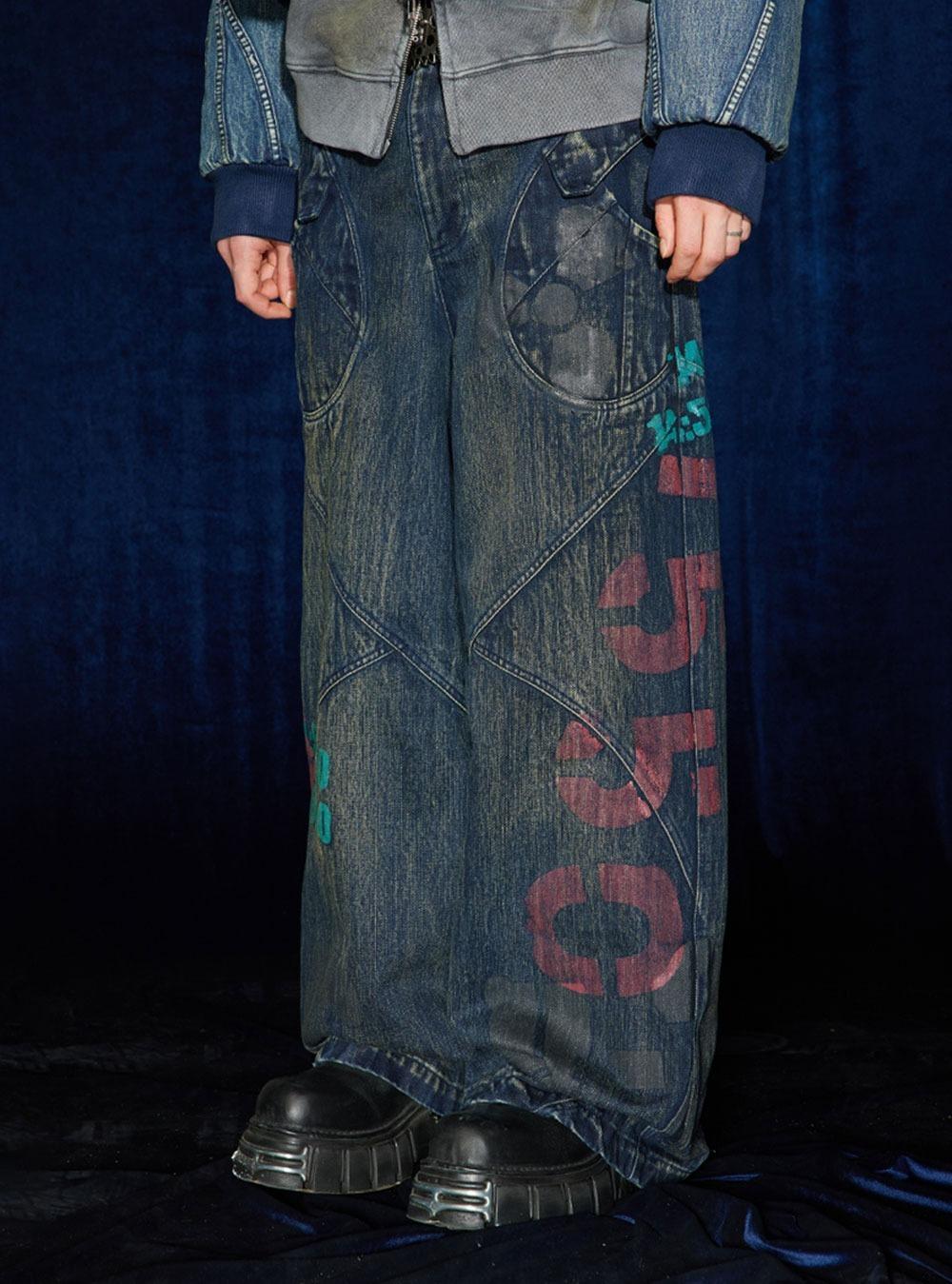 [DND4DES] Vintage Washing Nuke Print Denim Jeans