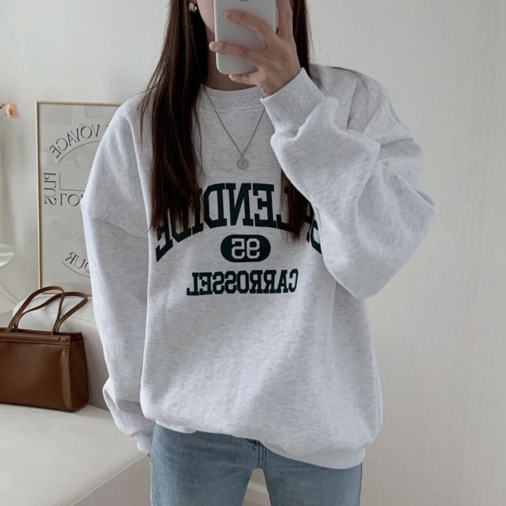 여성 얇은 맨투맨 가을 겨울 티셔츠 그레이 버건디 오버핏