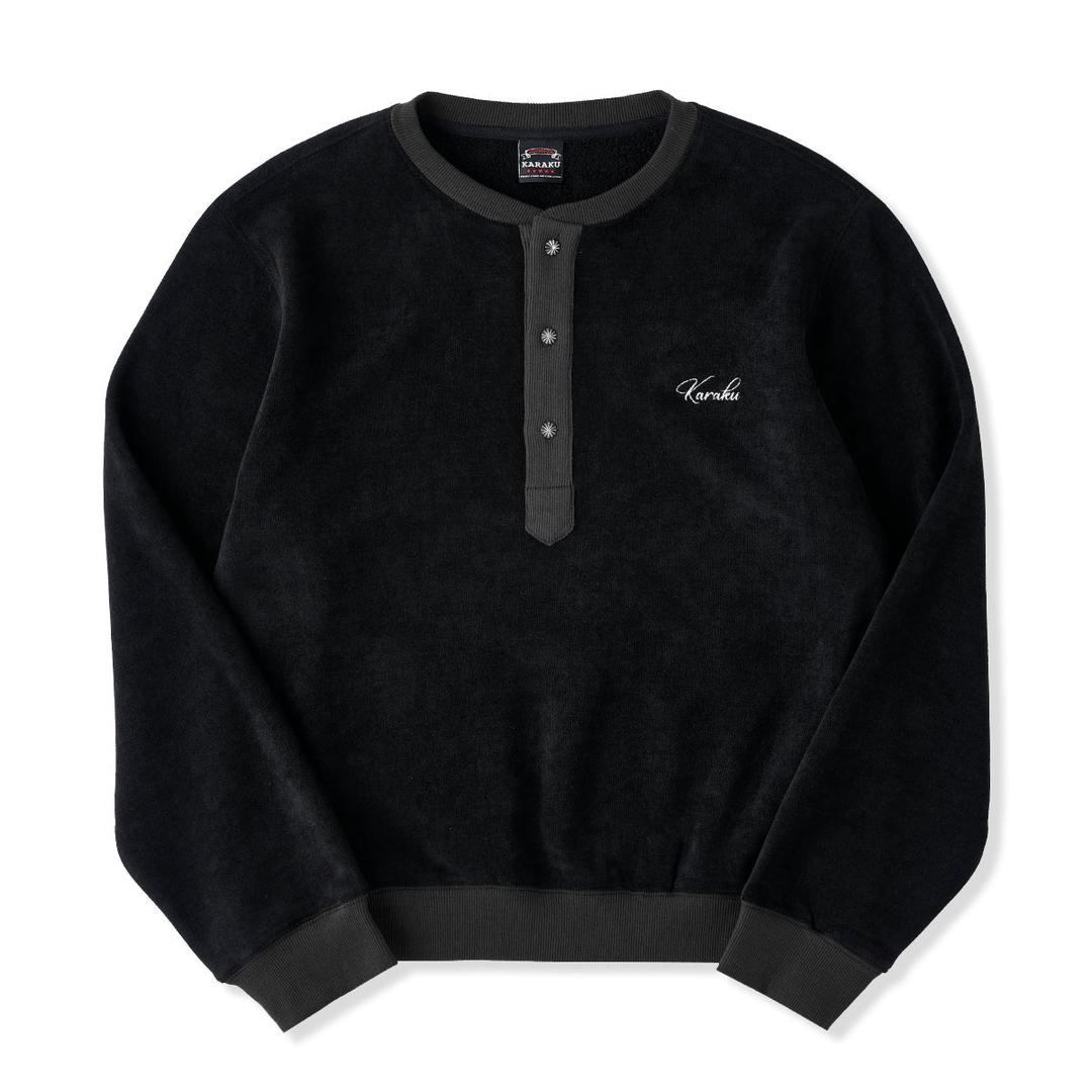 【사전예약】「KaraKu」자수 디테일 양면 기모 플리스 헨리넥 스웨트