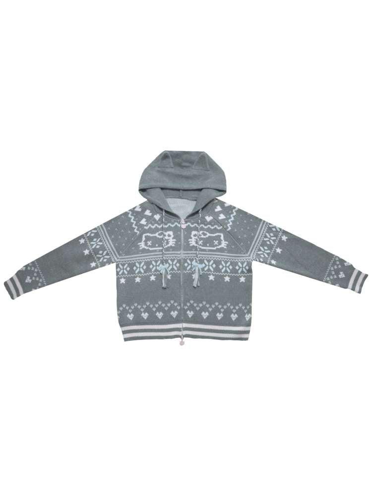 Ghost Horse Grey Fair Isle Hooded Jacket【s0000014697】