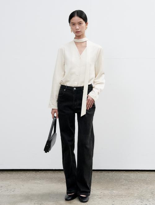 브이넥 타이 블라우스 [CREAM] / WBE3L03503