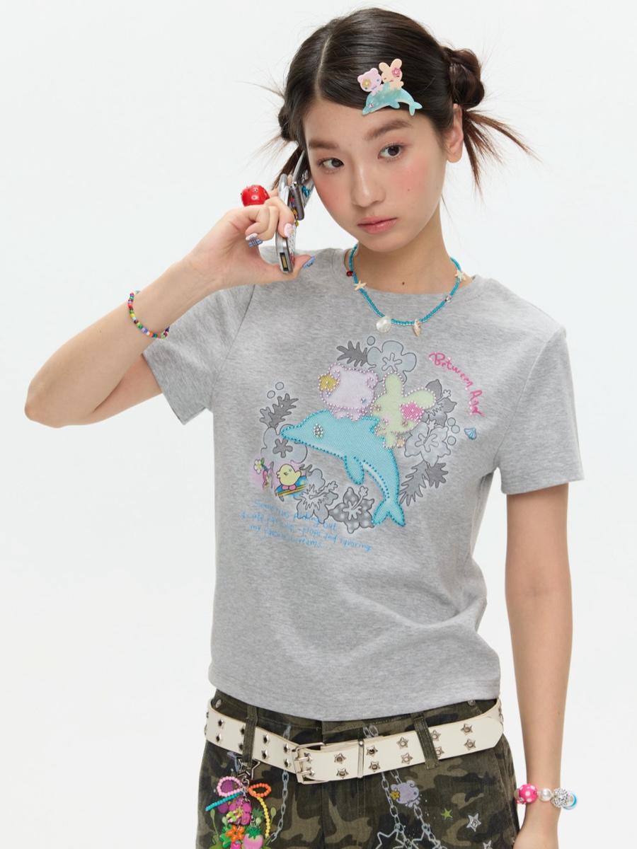 BETWEENAND X SUNONEBIRD Iron Drill Shoulder T-shirt
