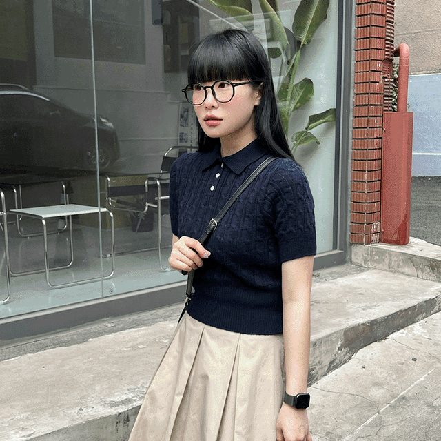 가비 카라 꽈배기 반팔 니트 (9 color)