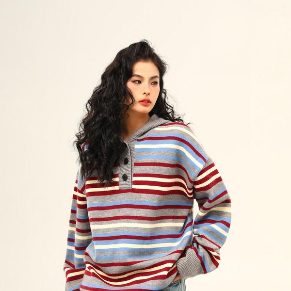 rainbow striped hooded sweater
