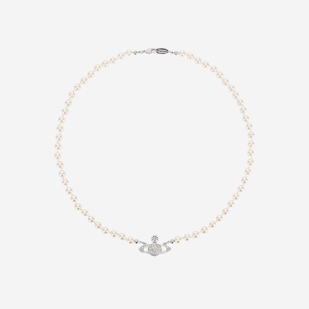 Vivienne Westwood Mini Pearl Bas Relief Necklace Silver