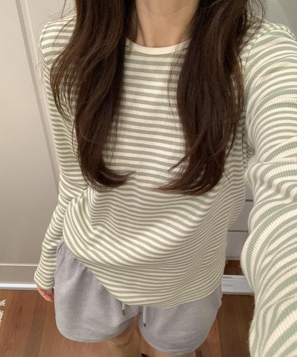 리얼코코 [레이어드🌸/made] 데먼 스트라이프 티셔츠 (긴팔/반팔)