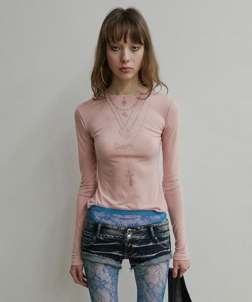 Faux Necklace Tee Baby Pink