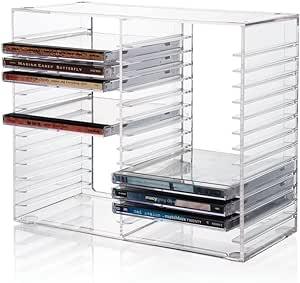 STORi Stackable Clear Plastic CD Organizer with Rubber Feet | Rectangular Jewel Cases Holder Perfect for Office and Theatre Room | Holds up to 30 CD Cases | Made in USA
