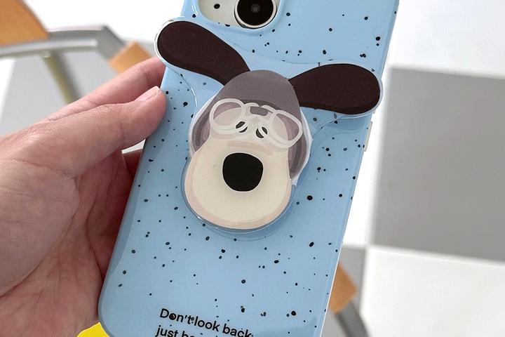 안경 쓴 강아지 그립톡 세트 블루 도트 아이폰케이스