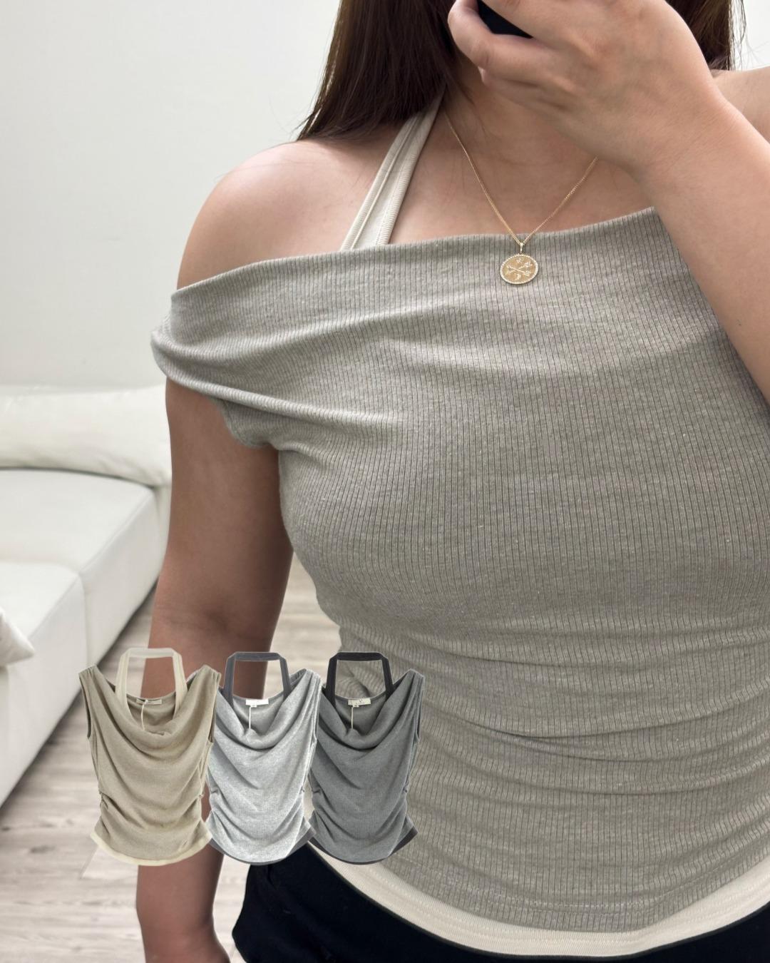 홀터 더블 레이어드티