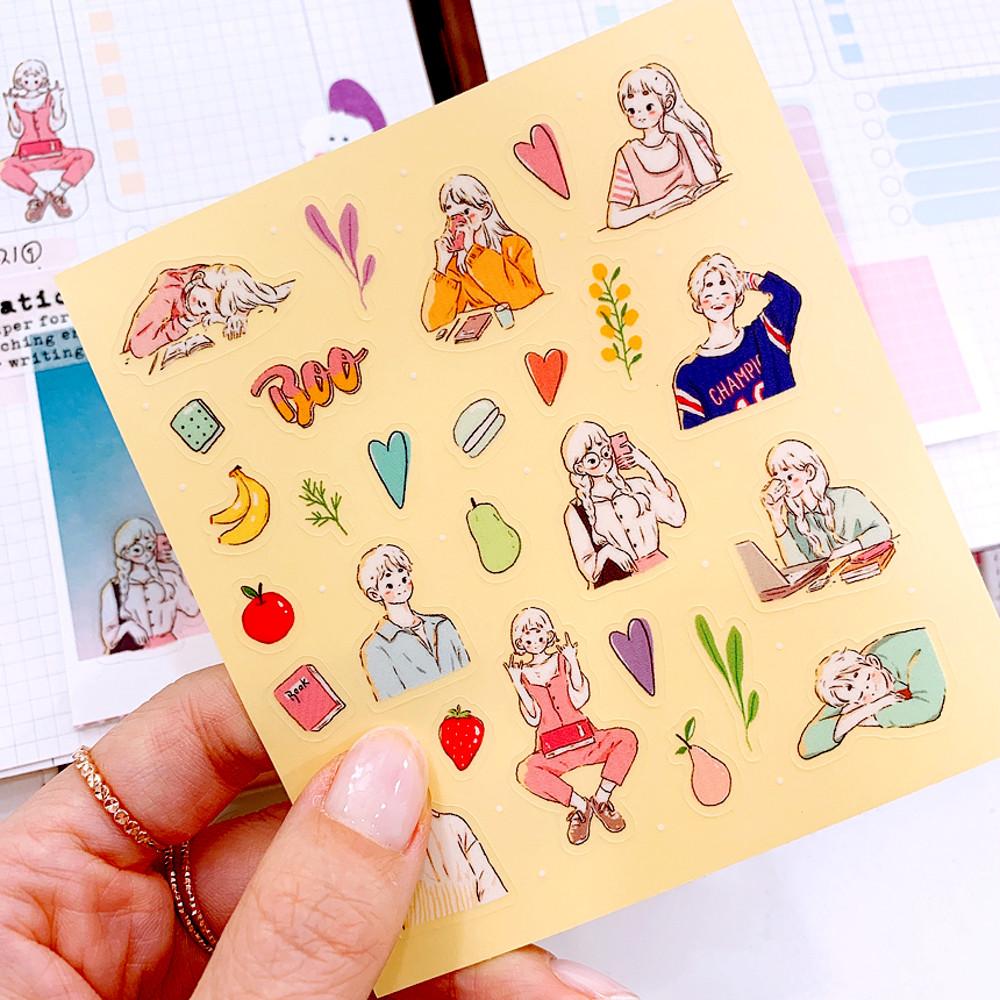 소녀 소년 DAILY 데코 스티커 [3매] - 칼선스티커