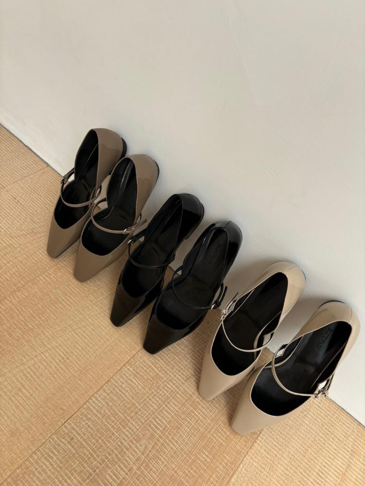 메리제인 플랫 소가죽 슈즈 - 크림,카키,블랙