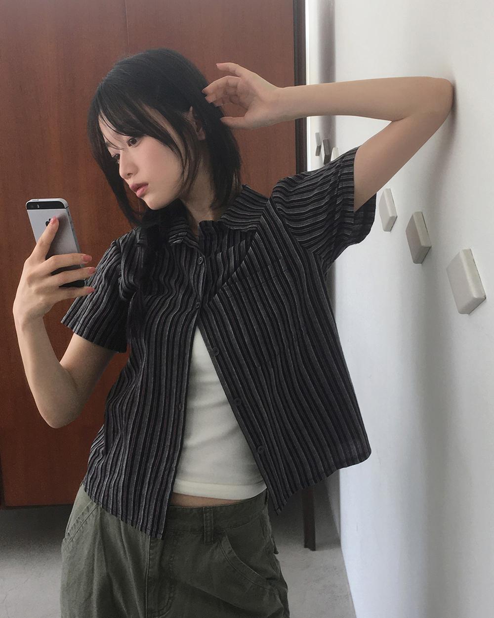 원더원더 [히피무드🏹/MADE] 카논 빈티지 스트라이프 반팔 셔츠