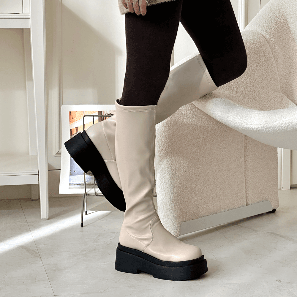 [당일발송] 키높이 슬림 스판 첼시 통굽 롱부츠 리스토 LISTO