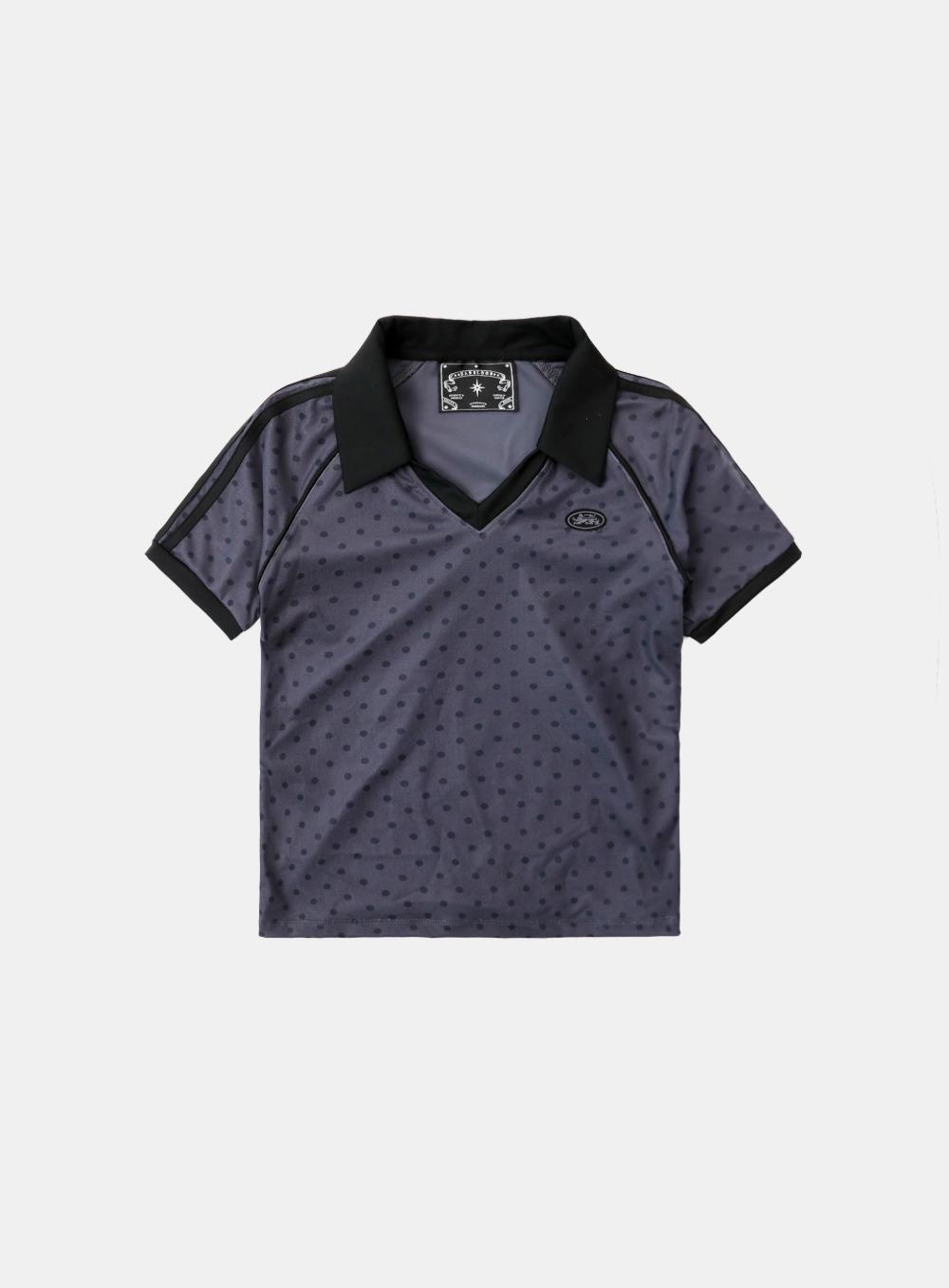 [AQUA] [w-tee25-128] 스플래시 도트 브이넥 카라 티셔츠 - 챠콜