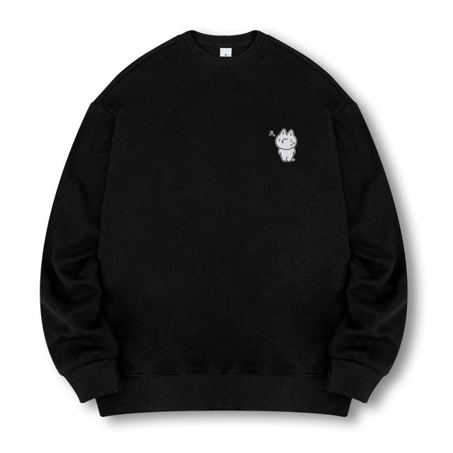 [국내생산/기모선택] 귀엽고 심플한 고양이 프린팅 맨투맨 남녀공용 긴팔 티셔츠 루즈핏 빅사이즈(M~4XL)