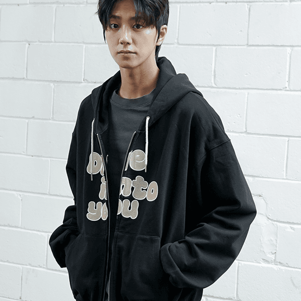 다이브 아플리케 후드 집업 블랙