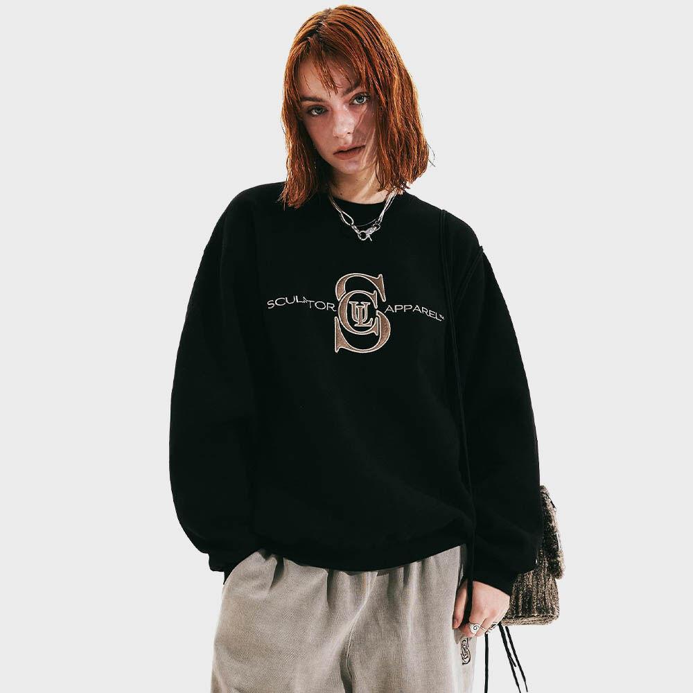 Satin Applique Sweatshirt Black