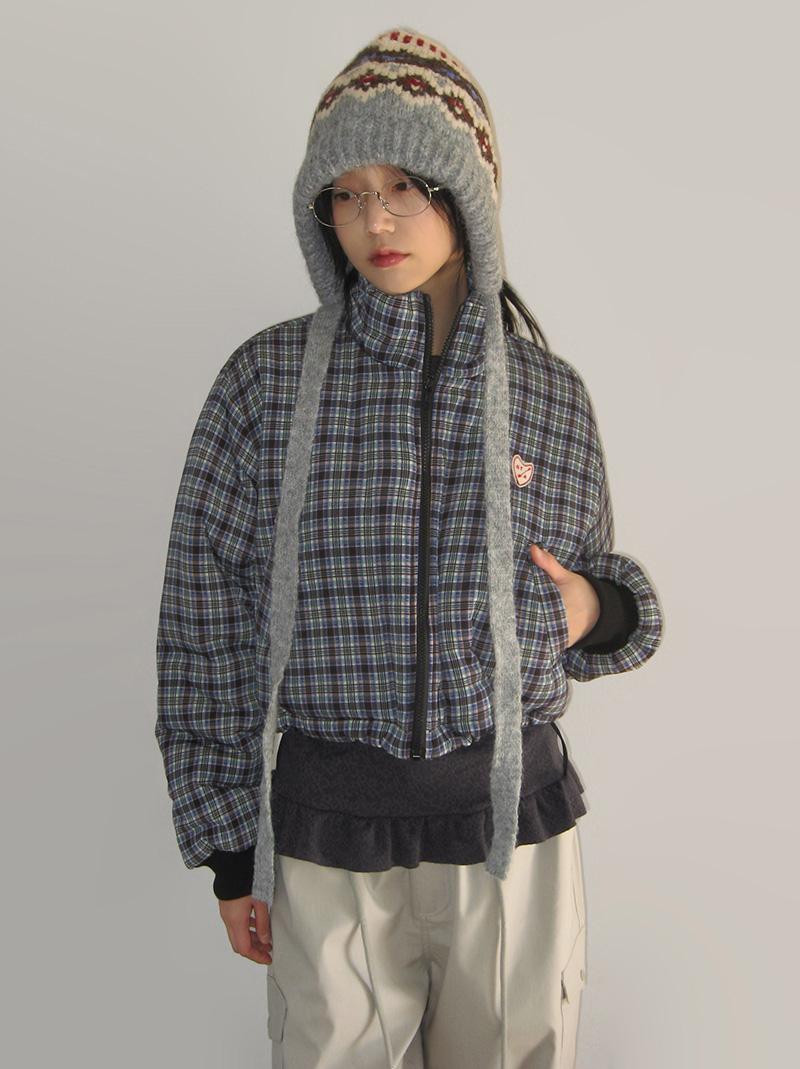 아케 (5온스) CHECK PATCH CROP PADDING (pink / blue)